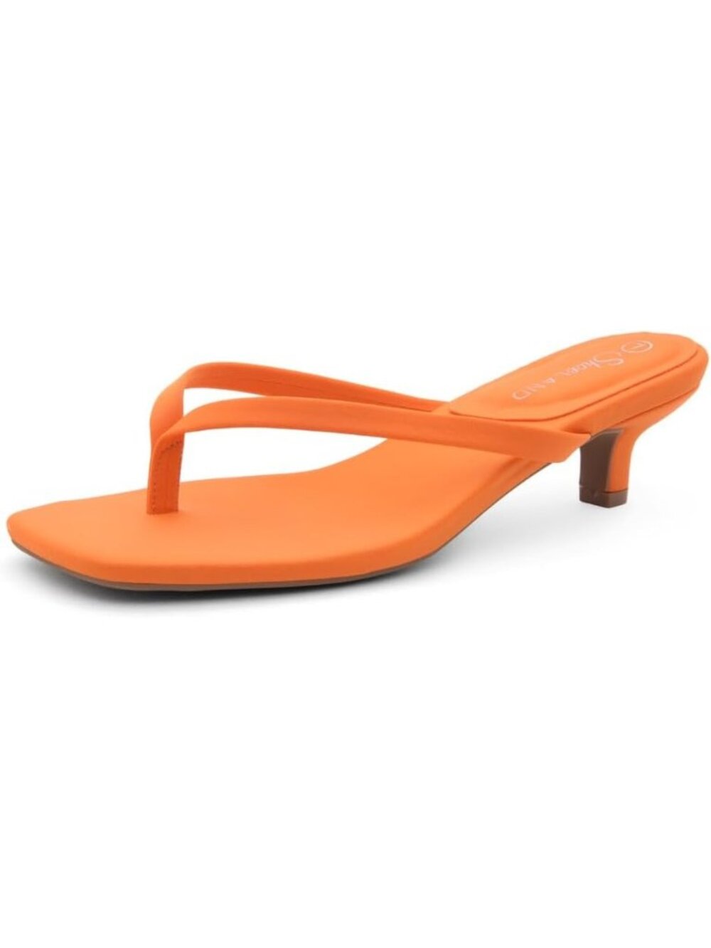 Women's Orange Kitten Heels Square Open Toe Flip Flop Heels 1.75 Inch Low Heeled